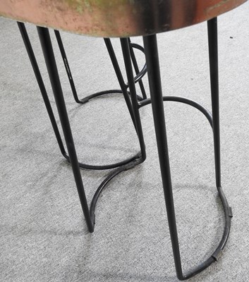 Lot 519 - A pair of black painted metal bar stools, with...