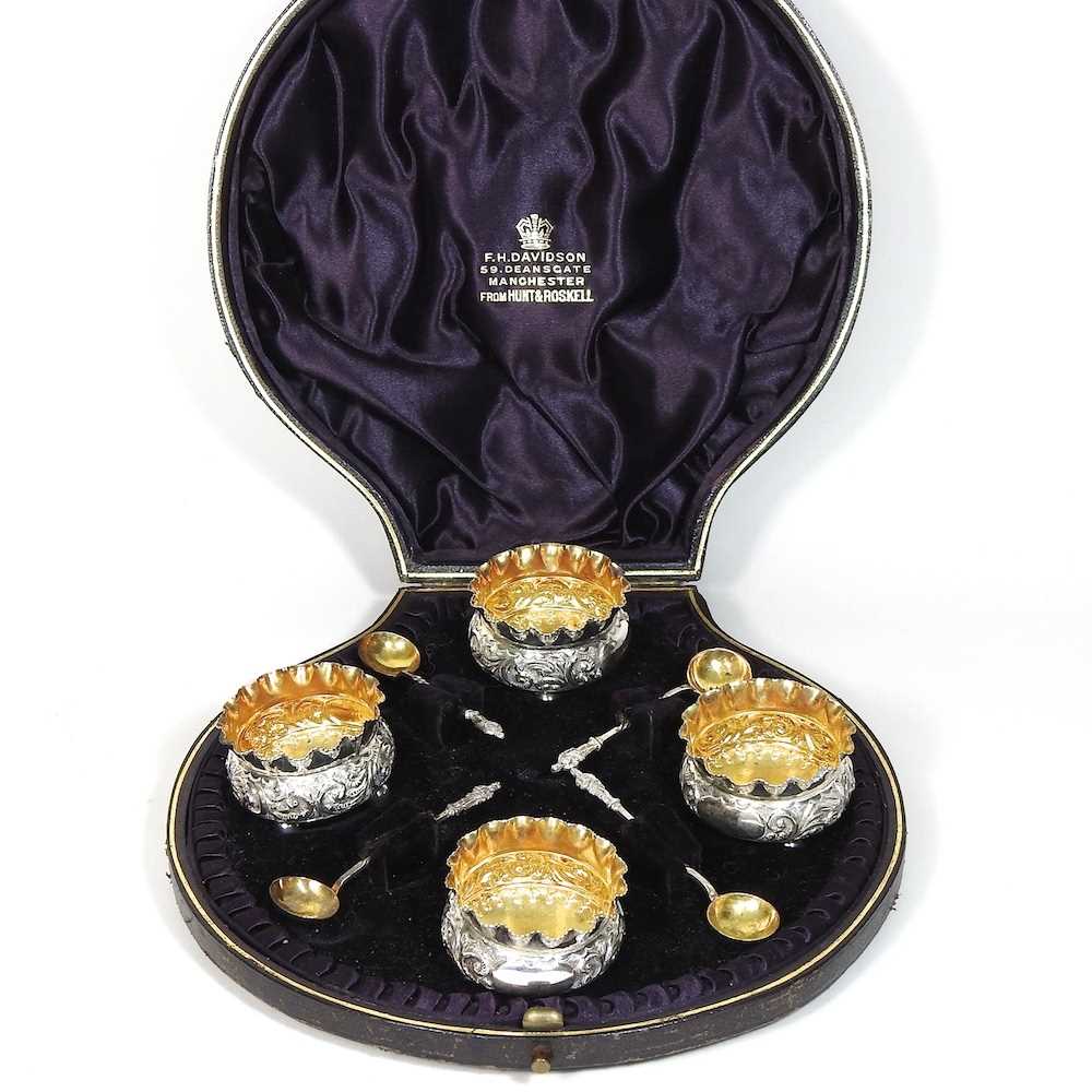 Lot 210 - A set of four Victorian silver open salts,...