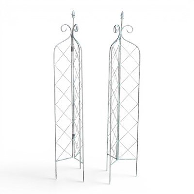Lot 302 - A pair of lattice folding garden spires, 180cm...