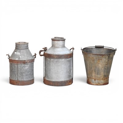 Lot 112 - Two metal churns, each 47cm high, together...