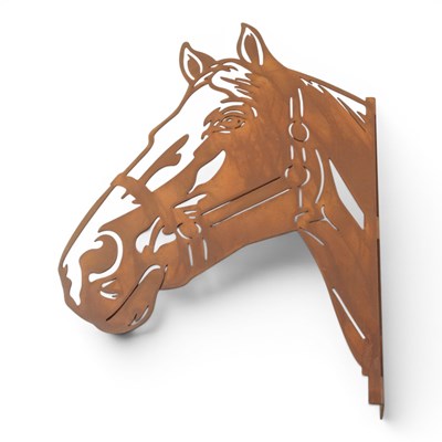 Lot 37 - A rusted metal cut-out horse head garden...