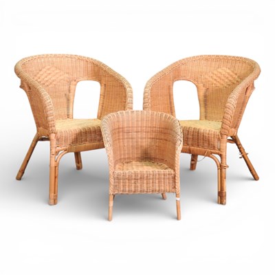 Lot 412 - A pair of wicker armchairs, together with...