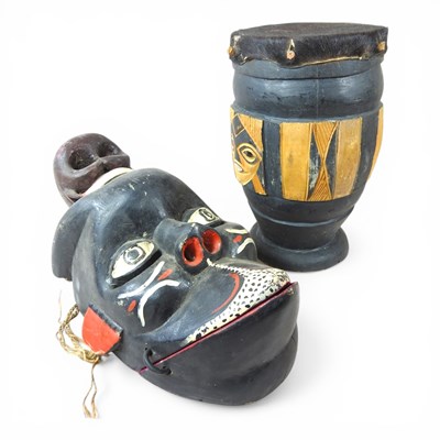 Lot 643 - A painted wooden African mask wall light, 42cm...