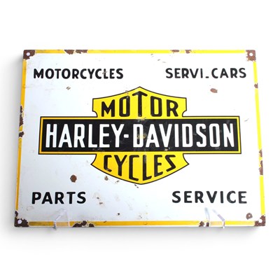 Lot 67 - An enamel Harley Davidson sign, 40 x 30cm