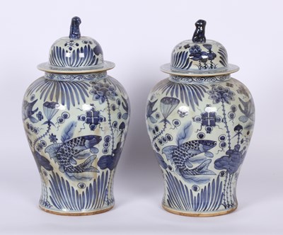 Lot 123 - A pair of Chinese blue and white porcelain...