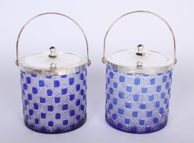 Lot 79 - A pair of silver plated and blue cut glass...