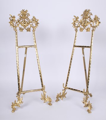 Lot 158 - A pair of ornate brass table easels, h.82cm