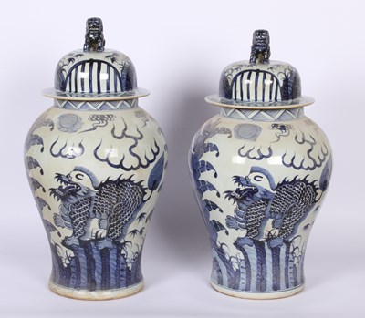 Lot 109 - A pair of Chinese blue and white porcelain...
