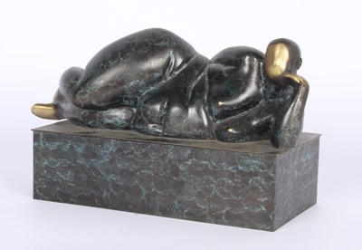Lot 149 - A bronze and verdigris figure of a lady, shown...