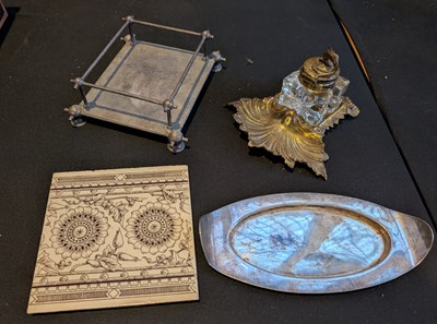 Lot 762 - A Victorian brass inkwell, together with a...