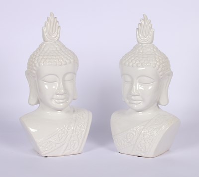Lot 249 - A pair of white busts of Buddha, each 44cm...