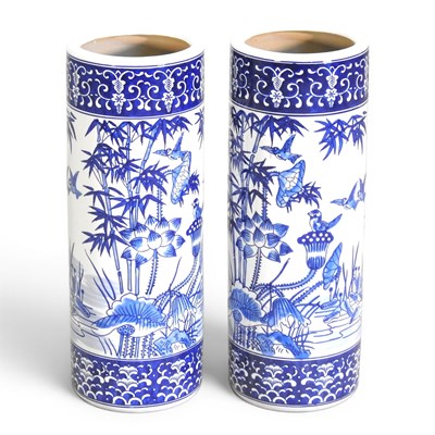 Lot 313 - A pair of blue and white porcelain stick...