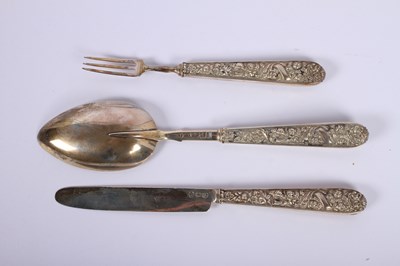 Lot 72 - A George V silver three piece knife, fork and...