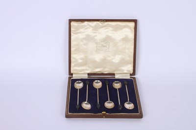 Lot 74 - A set of six silver coffee-bean spoons,...