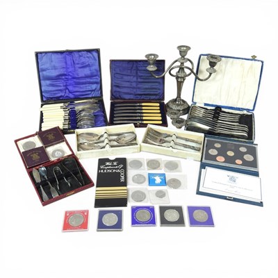 Lot 450 - A collection of coins and silver plate, to...