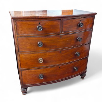 Lot 646 - A 19th mahogany bow front chest of drawers,...