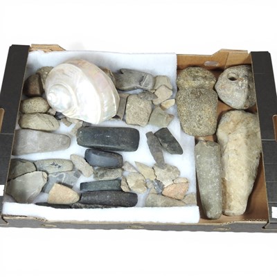 Lot 285 - A collection of antique stones and a shell, to...
