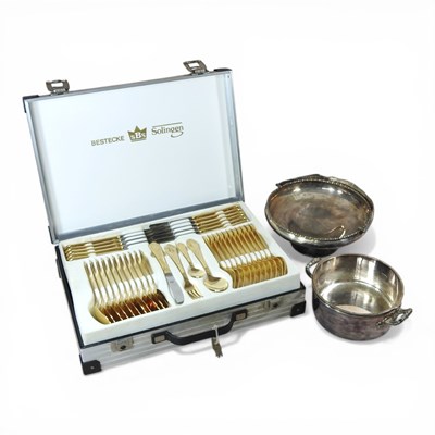 Lot 289 - A canteen of Bestecke Solingen 24 carat plated...