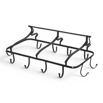 Lot 278 - A black painted metal hanging pan rack