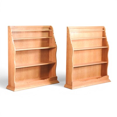 Lot 418 - A pair of modern light oak four tier hanging...