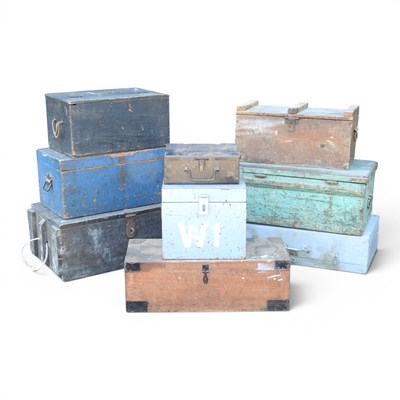 Lot 715 - A collection of painted wooden workshop boxes