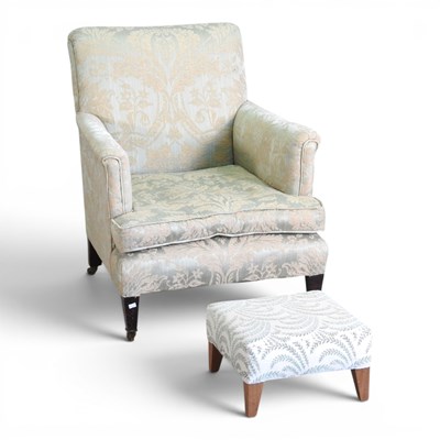Lot 393 - An Edwardian blue floral upholstered armchair,...