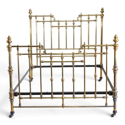 Lot 315 - A Victorian brass double bedstead, with turned...