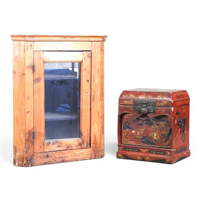 Lot 635 - A 19th century pine hanging corner cabinet,...