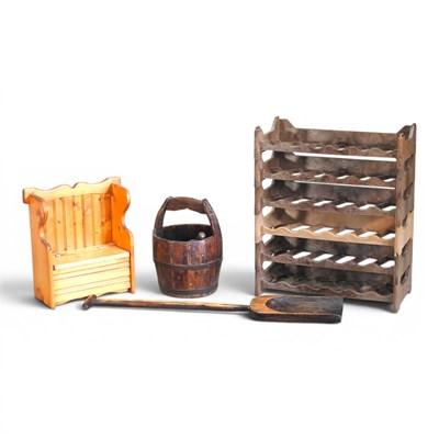 Lot 607 - A Chinese wooden bucket, together with a grain...