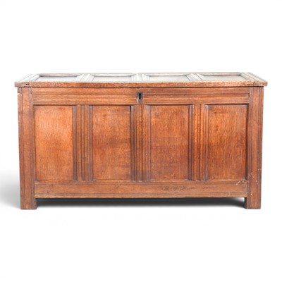 Lot 471 - A large 18th century oak coffer, of panelled...