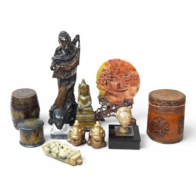 Lot 247 - A Chinese carved figure of a sage, 36cm high,...