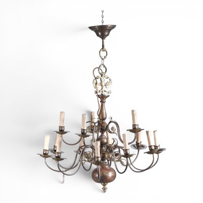 Lot 699 - A Dutch copper and brass sixteen branch two...