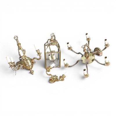 Lot 623 - A six branch brass chandelier, together with...