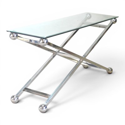 Lot 353 - A contemporary chrome console table, with a...