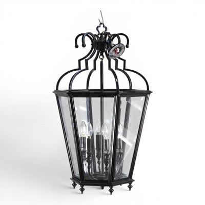 Lot 525 - A modern black painted metal glazed hanging...