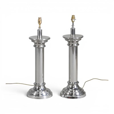 Lot 242 - A pair of large modern chromed table lamp...