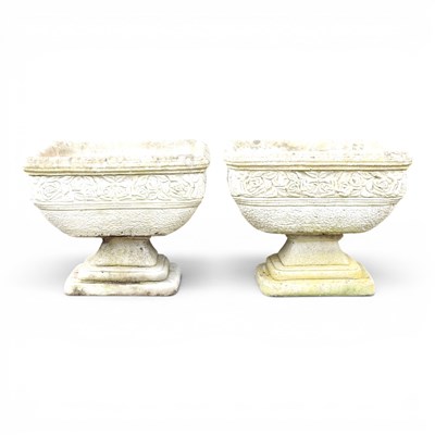 Lot 309 - A pair of cast stone garden pots, each of...