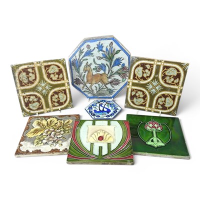 Lot 377 - A Persian tin glazed tile, painted with a deer,...