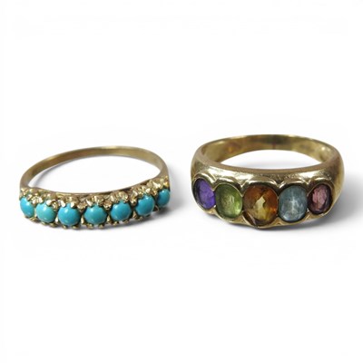 Lot 210 - A 9 carat gold multi gem set dress ring, set...