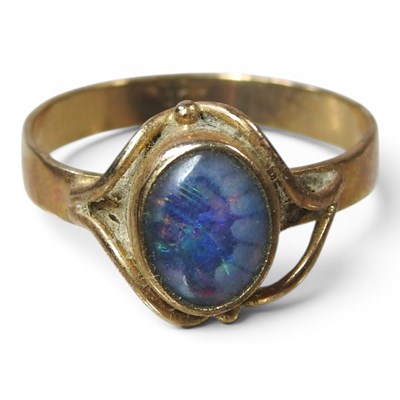 Lot 127 - A 9 carat gold opal dress ring, of oval Lot 127 - A 9 carat gold opal dress ring, of oval