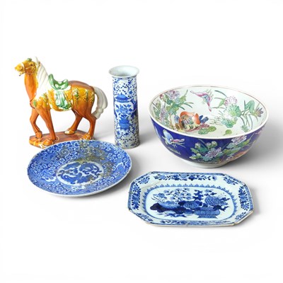 Lot 253 - A large Chinese Canton porcelain bowl, 20th...