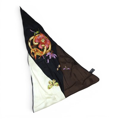 Lot 330 - A Gucci triangular silk scarf, decorated with...