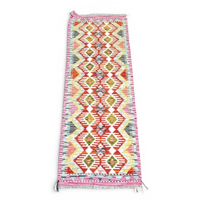 Lot 362 - A Persian kilim runner, with rows of diamonds,...