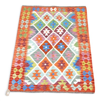Lot 215 - A Persian kilim, of coloured diaper design,...