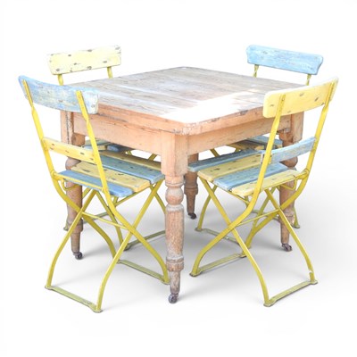 Lot 777 - An antique pine dining table, together with a...