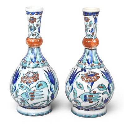 Lot 7 - A pair of Iznik pottery vases, 20th century,...