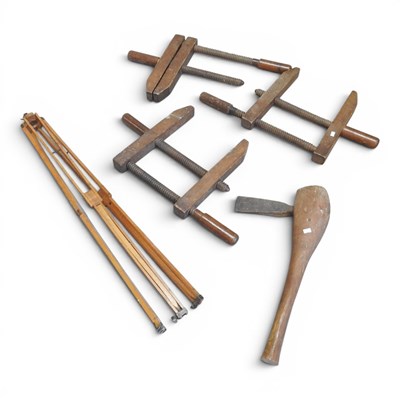 Lot 327 - Three vintage wooden hand screw woodworking...