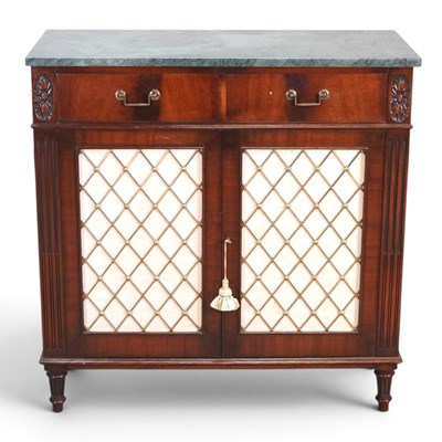 Lot 609 - A Regency style marble top side cabinet, 20th...