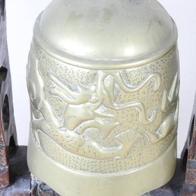 Lot 108 - A Chinese brass bell, mounted on an...
