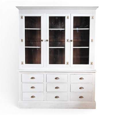 Lot 167 - A large oak and grey painted glazed bookcase,...